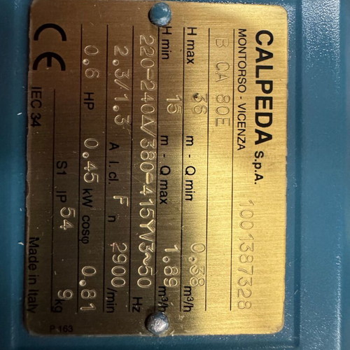 Calpeda Bronze B-CA 80 Liquid Ring Self-Priming Pump new