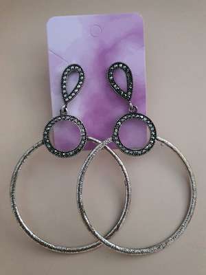 Stainless steel women's vintage earrings 10 cm new silver
