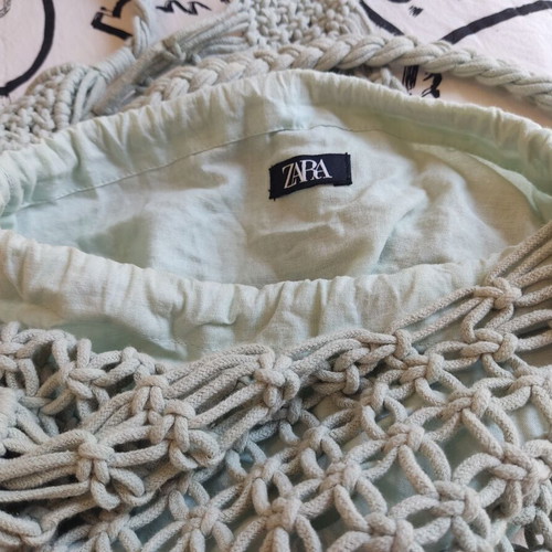 Zara mint green crochet shoulder bag like new, boho chic beach style
