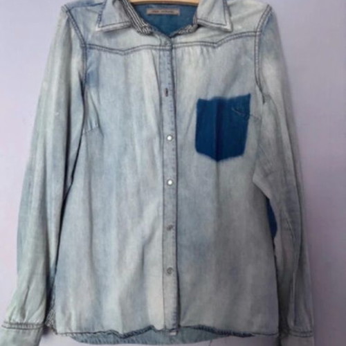 Jean shirt Pink Woman used, size L, blue
