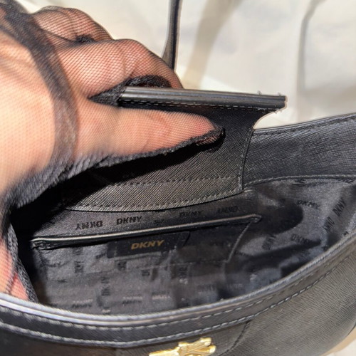 DKNY leather shoulder bag like new, black with gold details