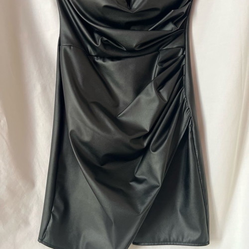 Mini leather dress new, black, with gathers and zipper