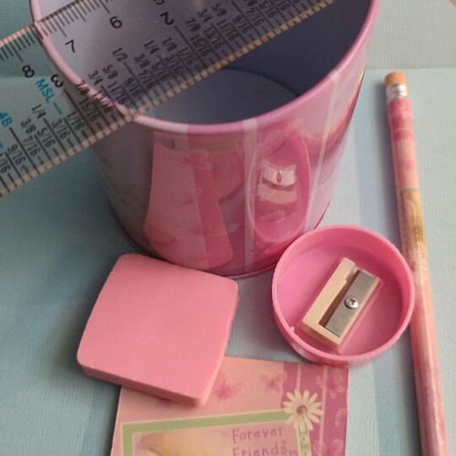 Forever Friends metal pencil holder new with writing set