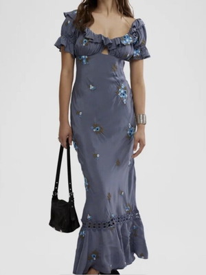 Free People Floral Embroidered Bali Santa Cruz Ruffle Cutout Maxi Dress like new