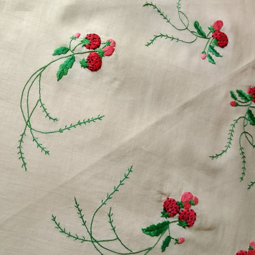 Vintage Rotonda embroidered tablecloth with 4 napkins like new, crocchi color