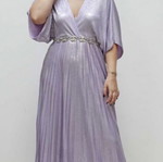 Purple Lilac Pleated Long Dress M/L metallic new
