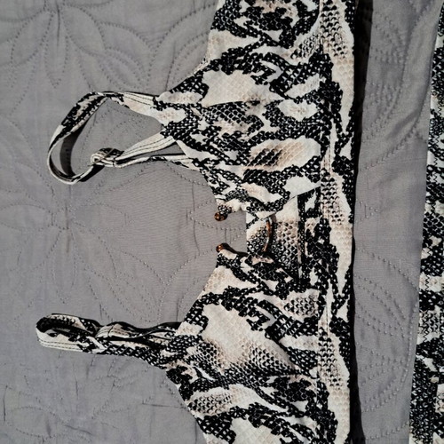 Bikini set high-waisted snake skin used, Push Up, black and beige