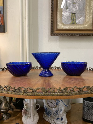 Vintage Vereco Blue Swirl Bowls and Candy Dish like new