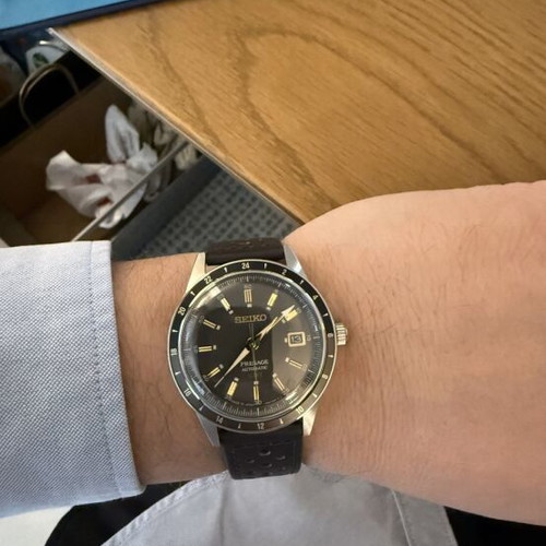 Seiko Presage Style 60s Fume GMT Automatic Watch new, brown strap