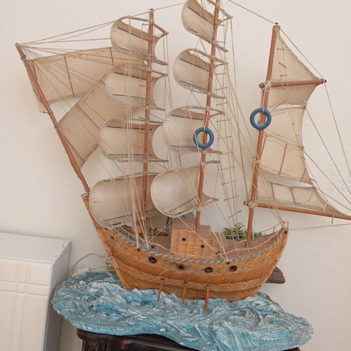 Handmade ship with plaster base and lights used