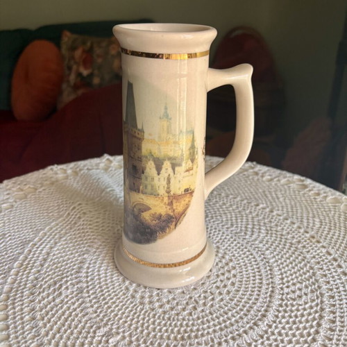 Prague Ceramic Beer Stein Mug New, Tall Elegant Shape