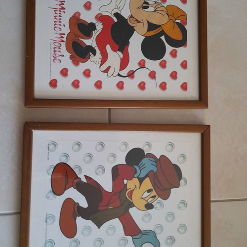 Mickey Mouse frames used, set of 2 with brown wooden frame