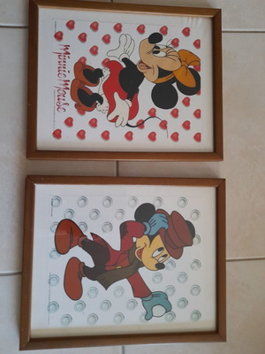 Mickey Mouse frames used, set of 2 with brown wooden frame