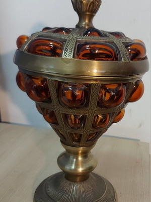 Fondantier with lid OXYDE brass with blown glass new
