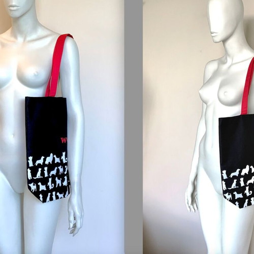 The WOOF Tote Bag new, black with white dog prints