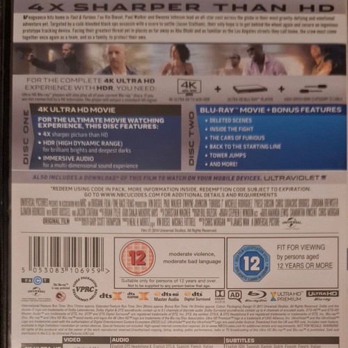 Fast and Furious 7 4K Blu-Ray like new with Greek subtitles