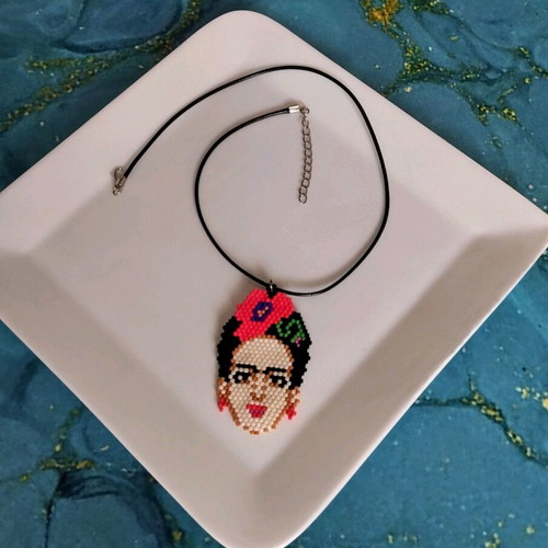 Frida Kahlo necklace with miyuki made to order, multicolor