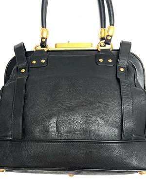 Zac Posen черна кожена чанта употребявана с златисти детайли