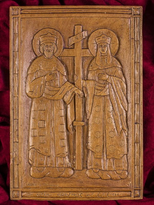 Ag. Konstantinos & Eleni Icon made of Wax, Mastic and Incense