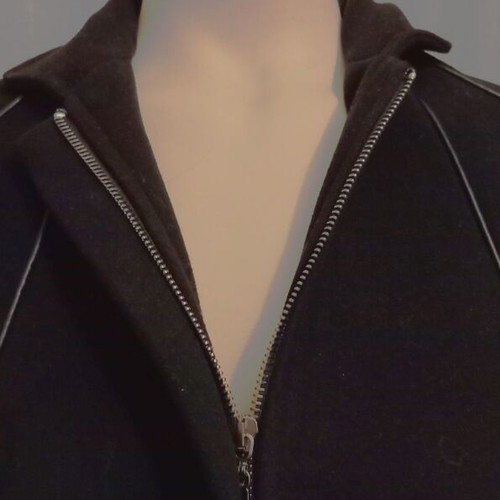 Women's coat like new, black, size Small, wool with leather details