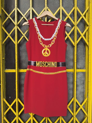 Moschino Trompe O’Leil Pearls And Chains Dress like new, size 42, red