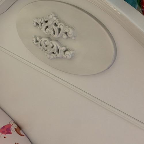 Romantic half-double teen bed like new with mattress and guardrail