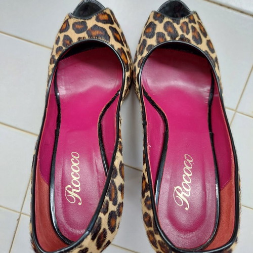 Rococo Leopard Peep Toe Pony-Hair Heels Size 38 Like New