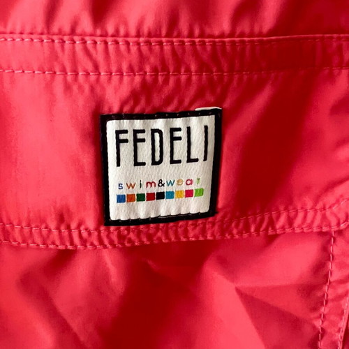 Fedeli Logo Patch Swim Shorts Men Red Coral Size M New