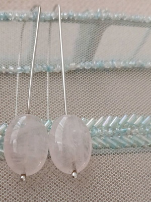 Silver 925 earrings with pink quartz like new, minimal design