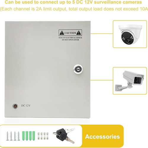 CCTV Power Supply 12V 10A 120W Metal 9-Channel