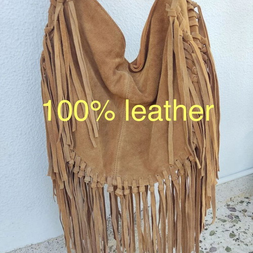 Pull & Bear leather crossbody bag with tassel fringe like new, beige brown