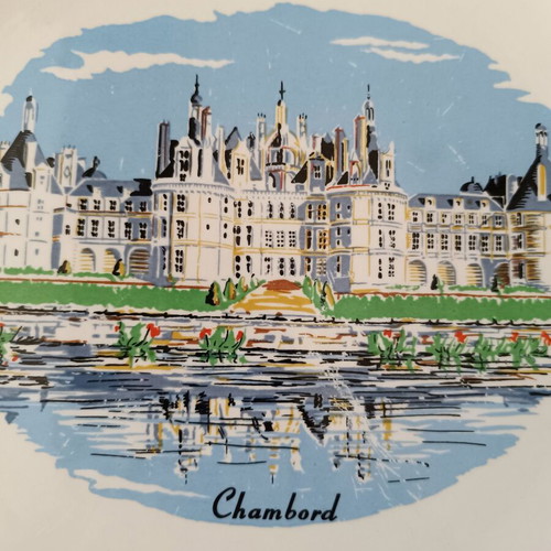 Gien Les chateaux de la Loire serving platter like new, French ceramic