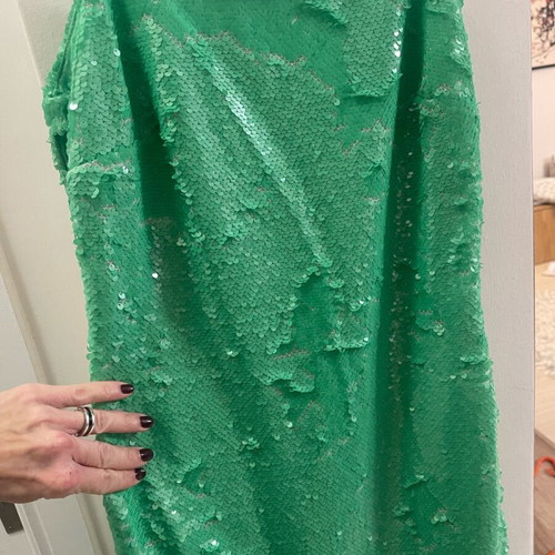 Stefania Vaidani green dress with sequins and side slits, new, size S