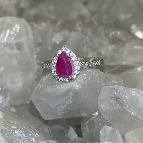 Silver ring with natural ruby and moissanite, new