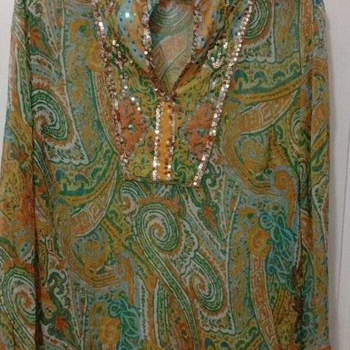 Blouse Caftan Style Like New, Multicolor Green, Size L