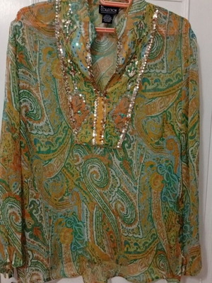 Blouse Caftan Style Like New, Multicolor Green, Size L