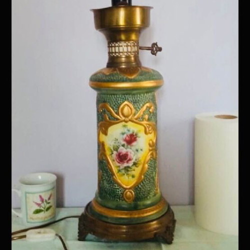 Antique ceramic table lamp base with bronze used