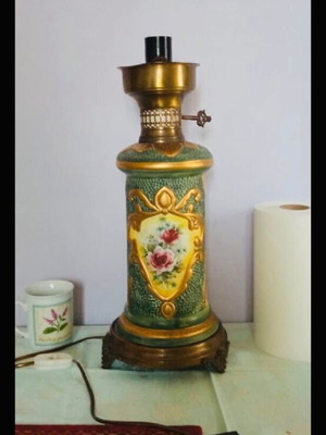 Antique ceramic table lamp base with bronze used