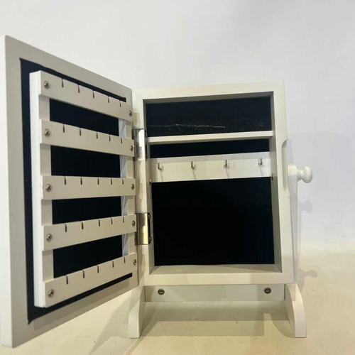 White tabletop jewelry box with mirror used 28x22x12 cm