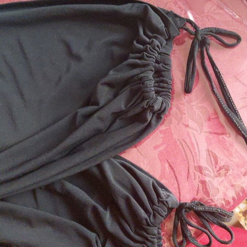 Summer women's black elastic pants with drawstrings