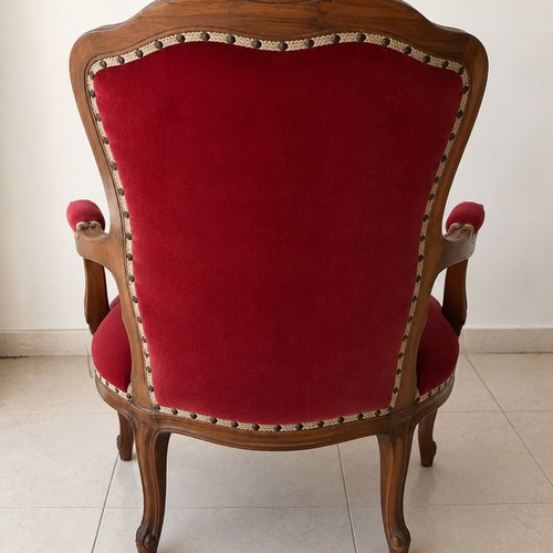 French Provincial Louis XV Style Living Room Suite 6-Piece Burgundy Velvet Like New