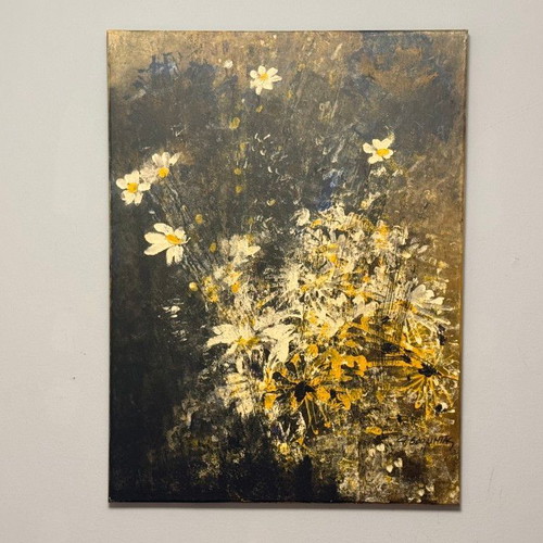 Original Painting by Giorgos Siountas Flowers on Dark Background 80×60 like new