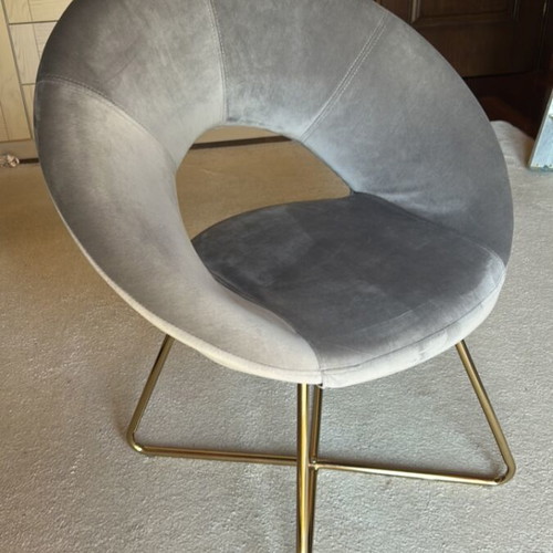 Velvet chair gray with gold legs like new
