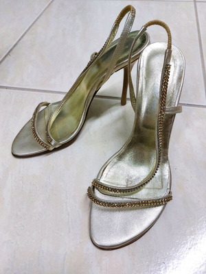 PanConi vintage gold leather sandals used, size 38, 10 cm heel