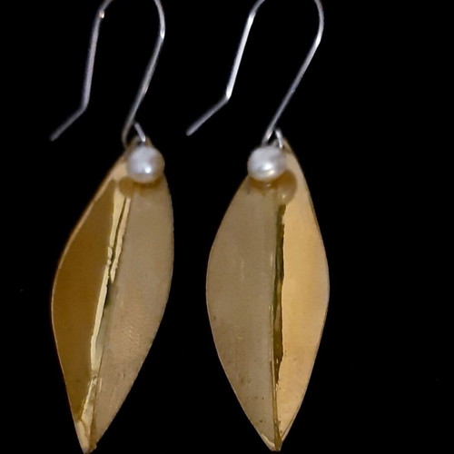 Olives earrings silver 925 with copper and natural pearls, handmade new