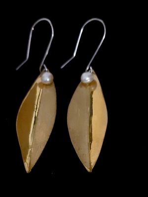 Olives earrings silver 925 with copper and natural pearls, handmade new
