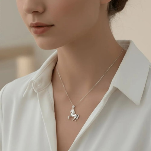 Horse Necklace 18K White Gold Plated Stainless Steel with Gift Box