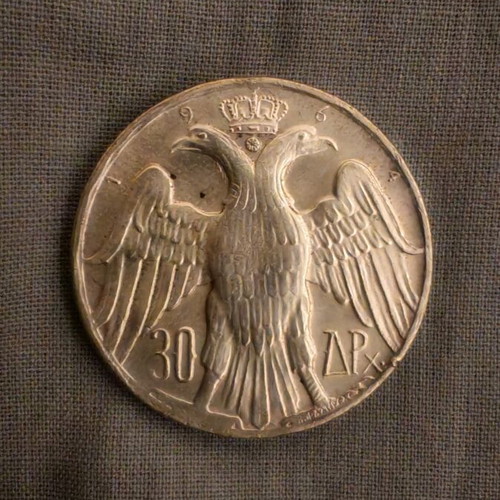 30 Drachmas 1964 Silver Coin used, King Constantine II Wedding