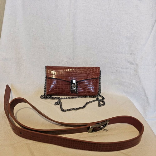 Crossbody and waist bag with croco texture and metallic details like new