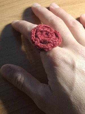 Handmade red knitted ring one size like new